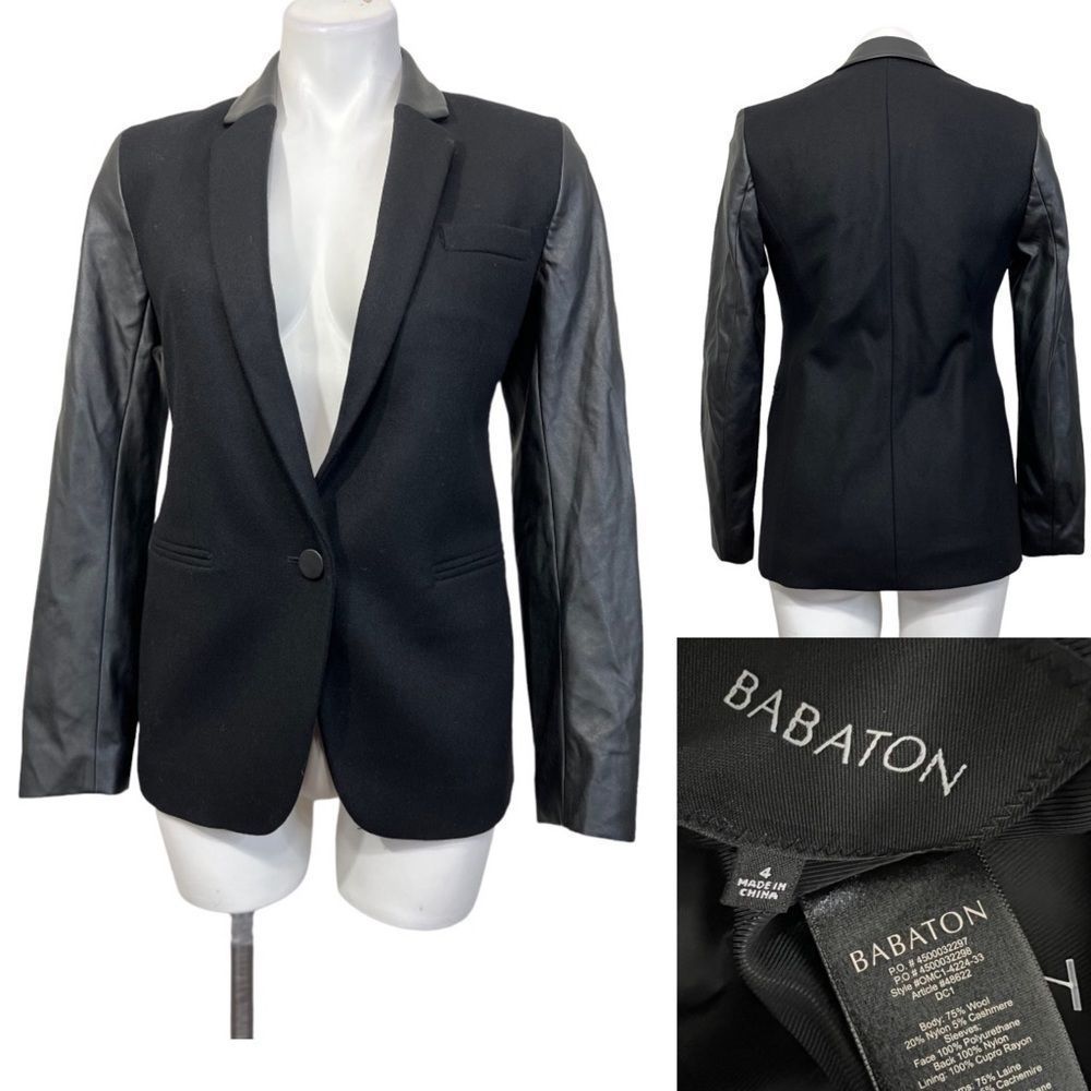 Aritzia Babaton Black Blazer with Leather Sleeves